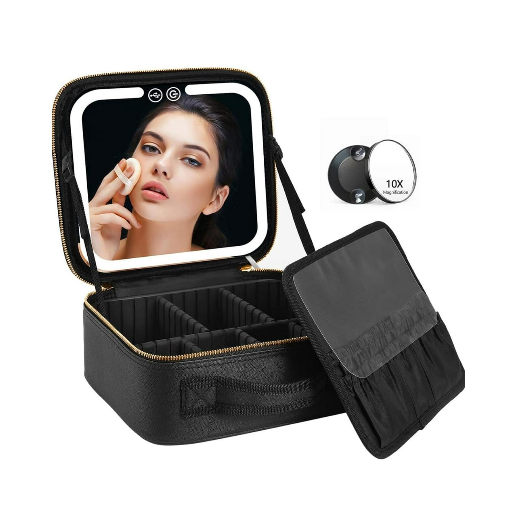 Genérico - Cosmetiquero Organizador De Maquillaje Con Luz Led Negro Talla Unica