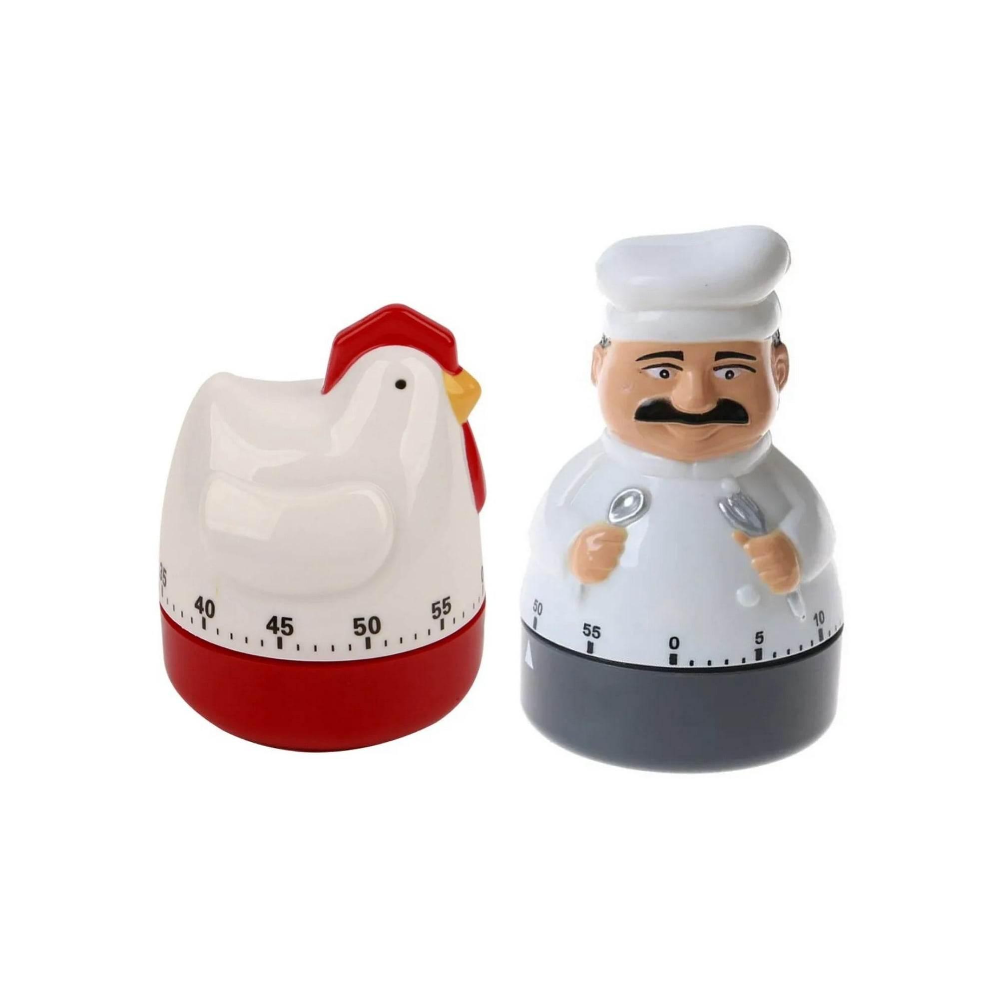 Gen - 2x Timer Cocina Con Forma De Gallina Y Cocinero Reloj Temporizador A Cuerda