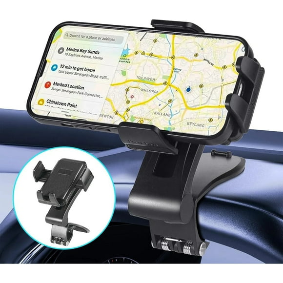 Soporte universal para teléfono móvil - Abrazadera y clip más anchos, agarre seguro. Compatible con salpicadero, espejo retrovisor, parasol y mesa. Soporte Para Todos Los Smartphones-Negro