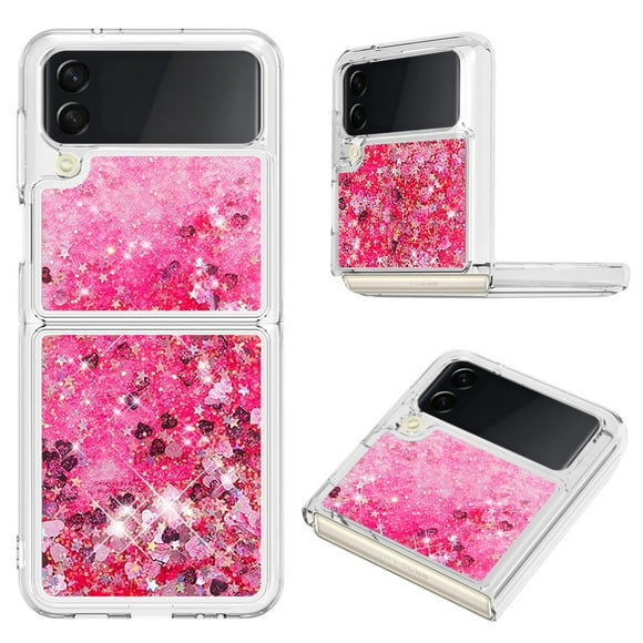 Funda Para Sansung Galaxy Z Flip 4 Con Brillo Líquido, Protección Completa Y Soporte De Anillo Giratorio