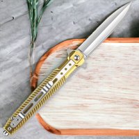 Genérico - Navaja Estileto Gold Spring Templado Cr7 Mz70 Navaja Corta Pluma Cuchillo Cortapluma Stilete Plegable