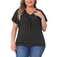 thumbnail image 1 of Agnes Orinda Talla Grande Blusa para Mujeres Escuela Universidad Cuello en V Volante Manga Corta Camiseta Verano Tops 4X Negro, 1 of 6