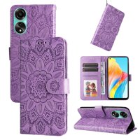 Funda Tipo Cartera Foxdock Para Oppo A78 4G , Diseño Girasol En Relieve, Cuero Pu, Cierre Magnético, Soporte Y Tarjetero