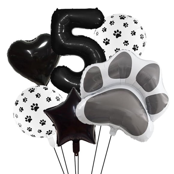 Set de globos con estampado de patas de mascota en blanco y negro