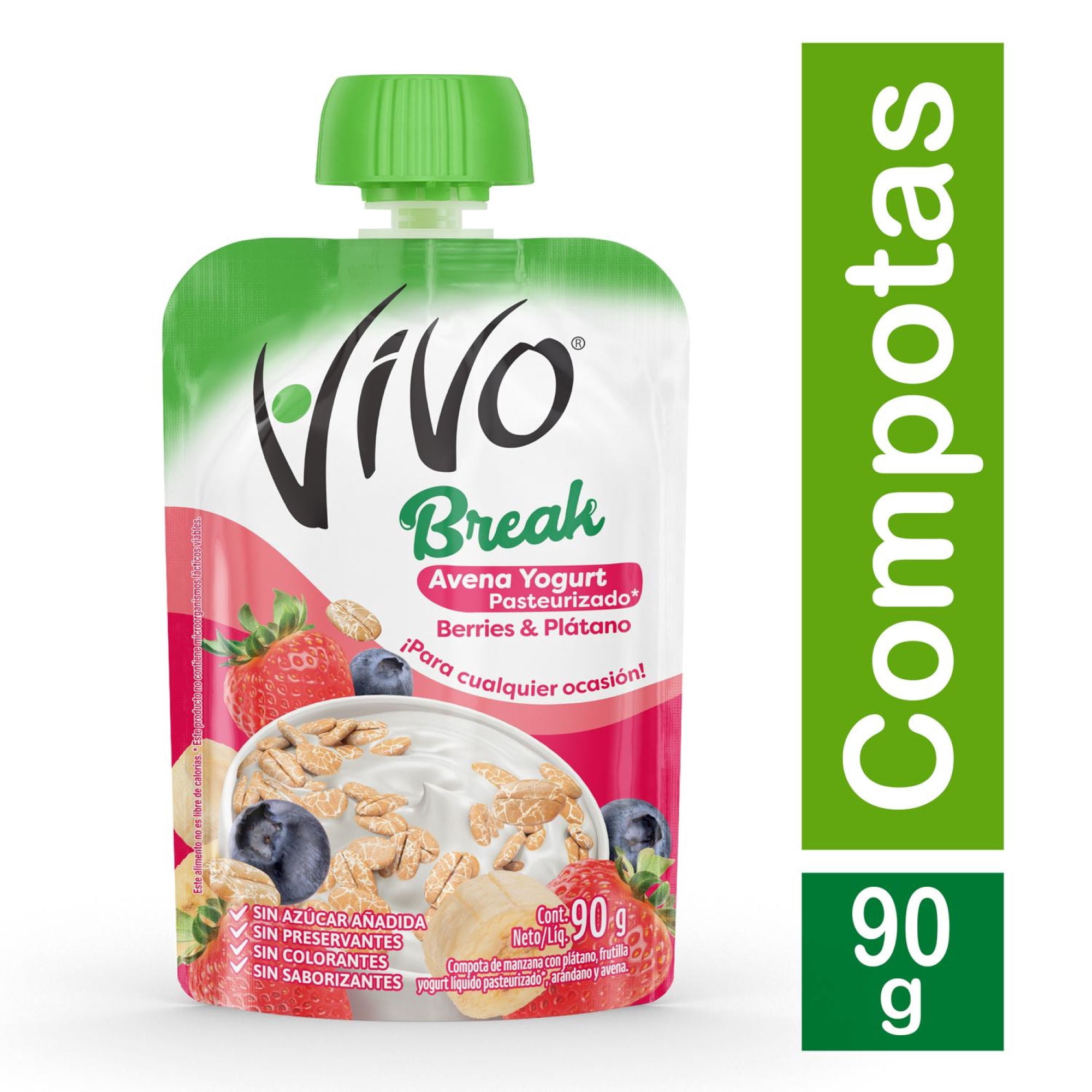 Compota Vivo Break Avena Berries Platano, 90 g