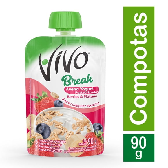 Compota Vivo Break Avena Berries Plátano, 90 g