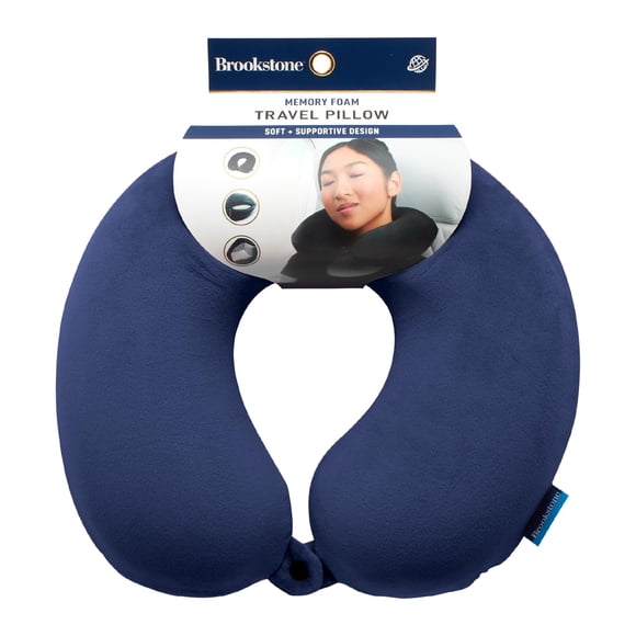 Almohada de viaje Brookstone de espuma viscoelástica azul