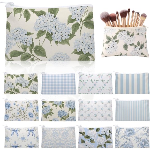 Bolsas de Maquillaje Kacctyen de 12 Piezas con Lazo y Estampado de Hortensias