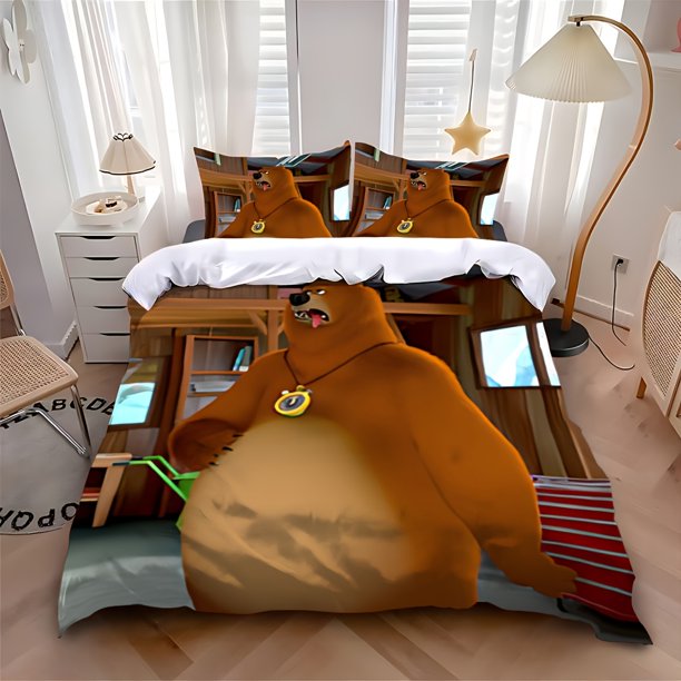3pcs Cartoon Cute G-GrizzyS Les Fun L-Lemmings Hot Printed Pattern Bedding Set