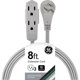 thumbnail image 1 of Cable de extensión GE de 3 salidas, 2,4 m, con conector plano, regleta de alimentación, gris, 1 of 7