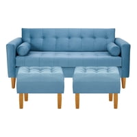 Bodevir - Sofa Retro 3C + 2 Pouf Felpa 04 Azul Petroleo