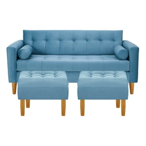 Bodevir - Sofa Retro 3C + 2 Pouf Felpa 04 Azul Petroleo