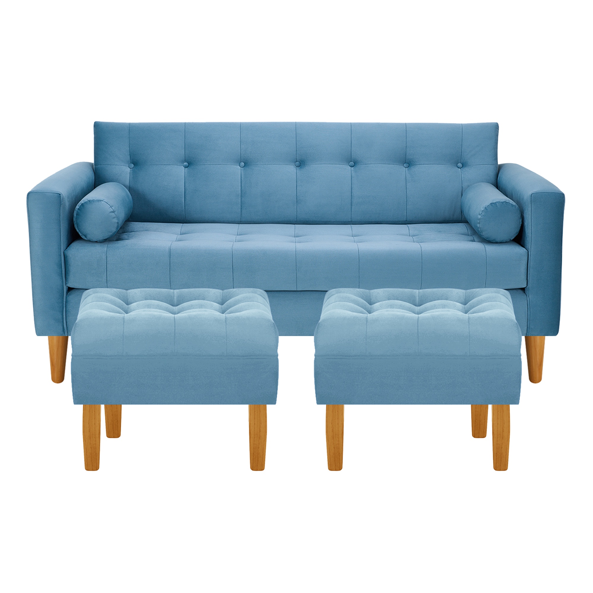 Bodevir - Sofa Retro 3C + 2 Pouf Felpa 04 Azul Petroleo
