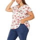 thumbnail image 4 of Agnes Orinda Blusas de Manga Corta con Volantes y Cuello en V Retro Floral para Mujer de Talla Grande 2X Rosa Blanco, 4 of 6
