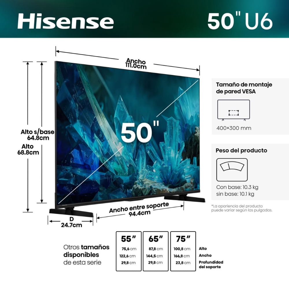 Televisor SMART TV 50" QLED MINI LED 4K UHD 50U6ESV, foto 2