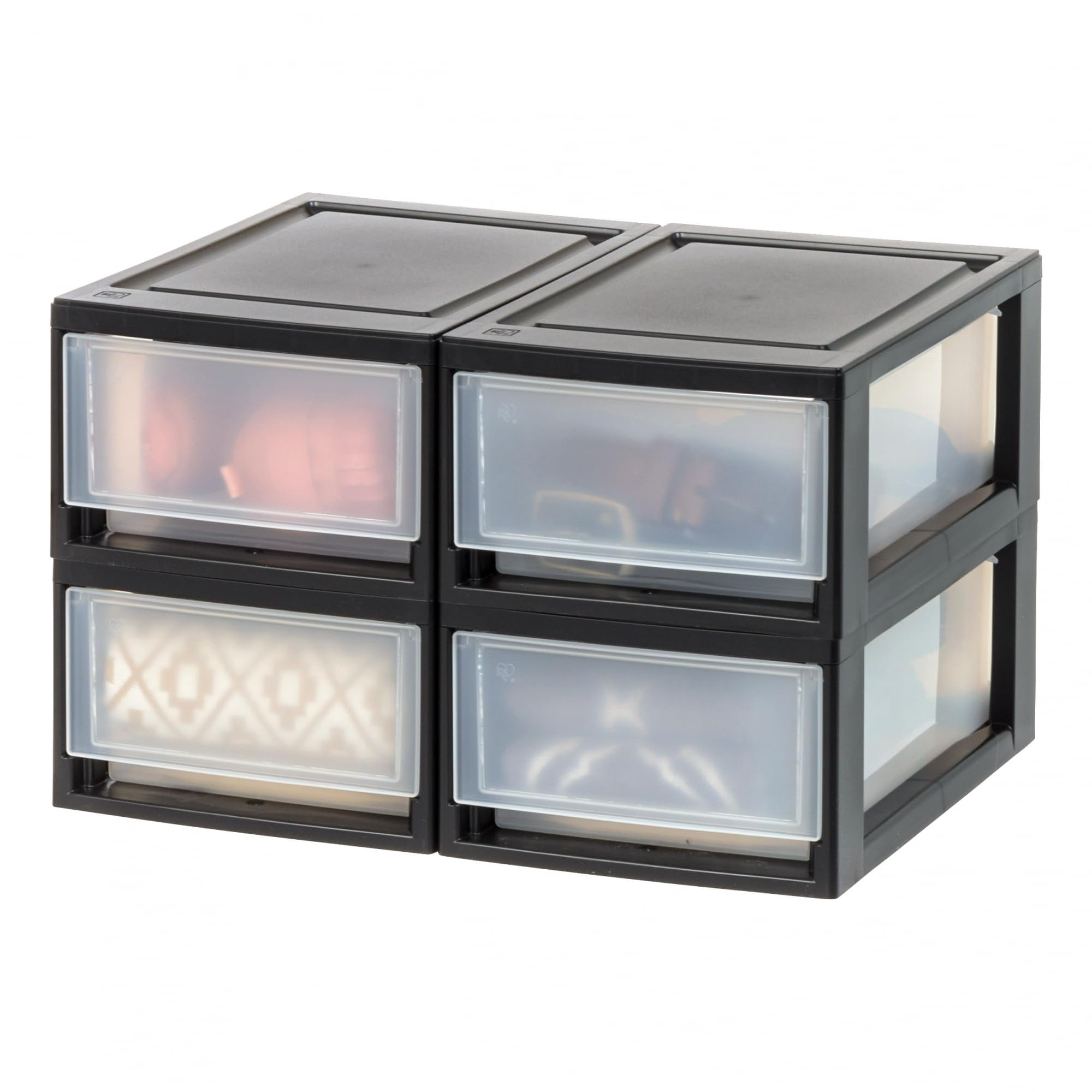Iris Ohyama - Organizador De Cajones Iris Usa, 6 Litros, Apilable, Paquete De 4, Negro