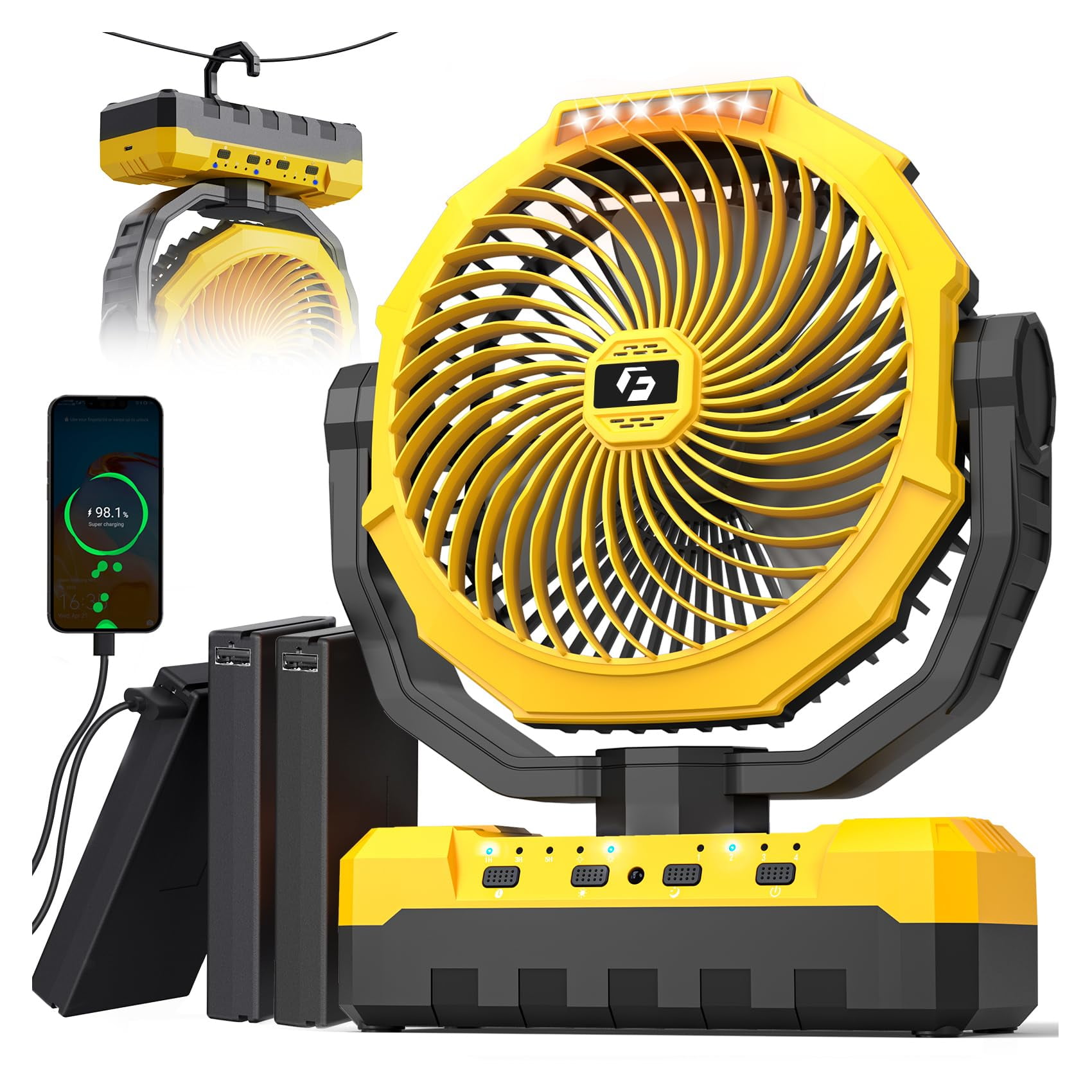 Ventilador Portátil Para Acampar Korbot, 36000 Mah, Recargable, 150 Horas