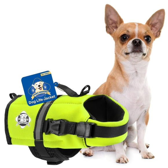 Chaleco de natación para perros Dog Life Jacket Paws Aboard, amarillo neón