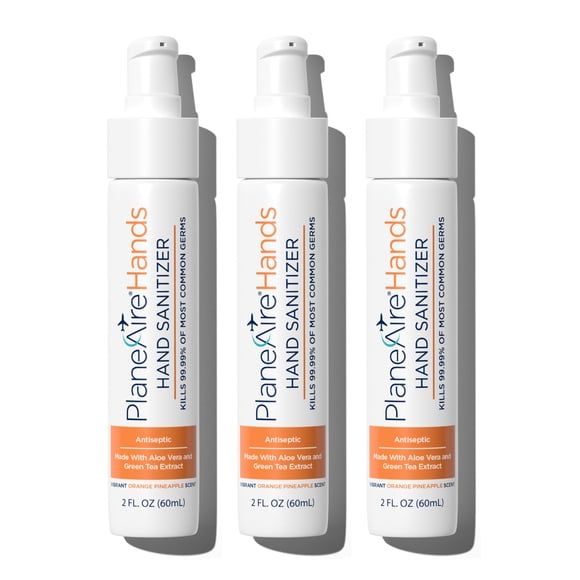 Gel desinfectante de manos PlaneAire 60 ml Naranja y Piña – Pack de 3