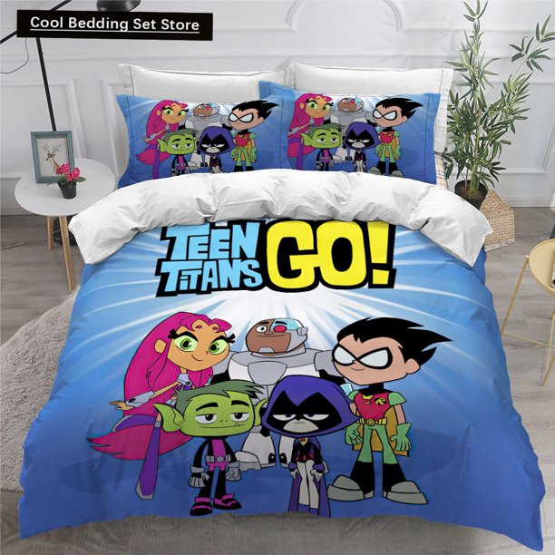 x1661 Bed SheetsTeen Titans Go Bedding Set Twin Full Size Anime Bed Set Aldult Kid Bedroom Duvetcover Sets 3-Piece Bedding Set (1 Duvet Cover + 2 Pillow Shams) nj1661