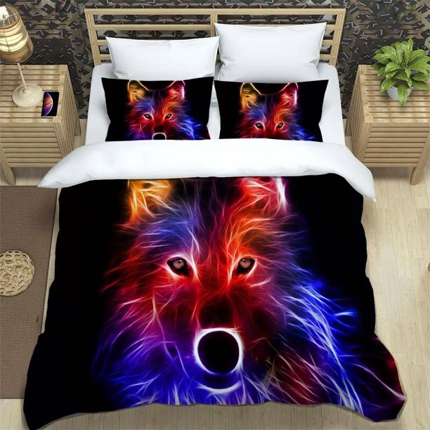 Forest animal wolf printed polyester bedding set soft and comfortable Complete size Customizable comforter bedding sets