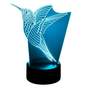 Lelumania - Lampara Ilusion 3D Colibrí De 7 Colores, Base Touch
