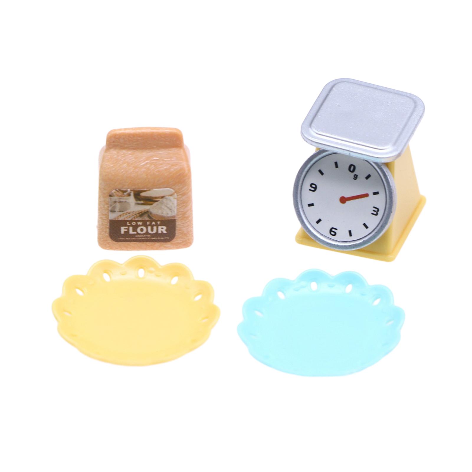 Bothyi - 4 Uds. 1:12 Casa De Muñecas En Miniatura, Báscula De Cocina, Platos Para Bolsa De Harina Para Comedor