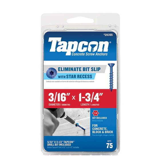 Anclajes de Hormigón Tapcon 3/16" x 4.5 cm Cabeza Estrella 75 piezas