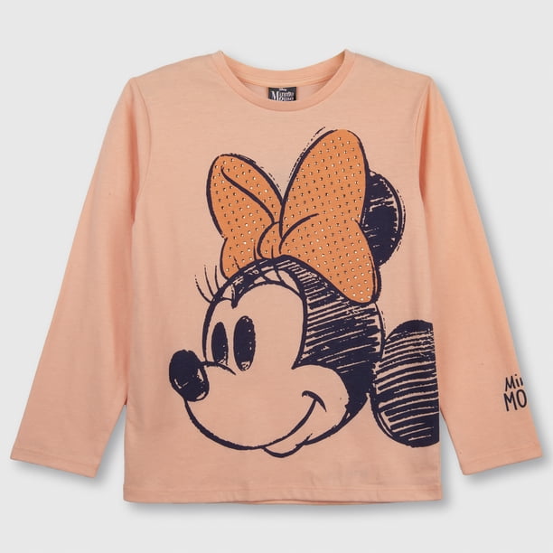 Polera Manga Larga Niña Cara Minnie Damasco Disney