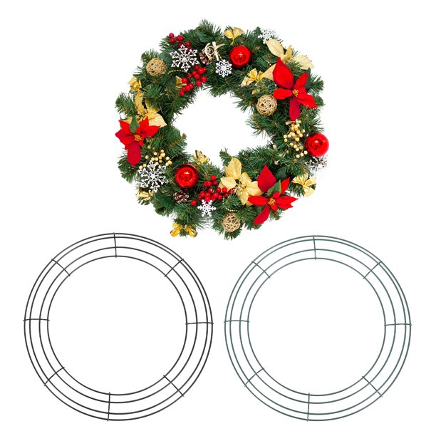 Uxcell 2 Pcs 14 Pulgadas Marcos de Corona de Alambre Marcos de Alambre Redondos de Metal para Arreglos Florales, Manualidades DIY Otoño Navidad Suministros de Corona de Acción de Gracias, Verde/Negro
