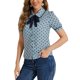 thumbnail image 4 of INSPIRE CHIC Blusa de Lunares para Mujer con Cuello Peter Pan, Lazo en el Cuello, Manga Abullonada, Estilo Vintage, Azul Claro M, 4 of 6