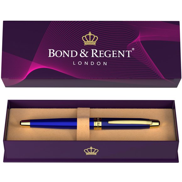 Pluma Rollerball Bond & Regent Azul Real 24K Oro