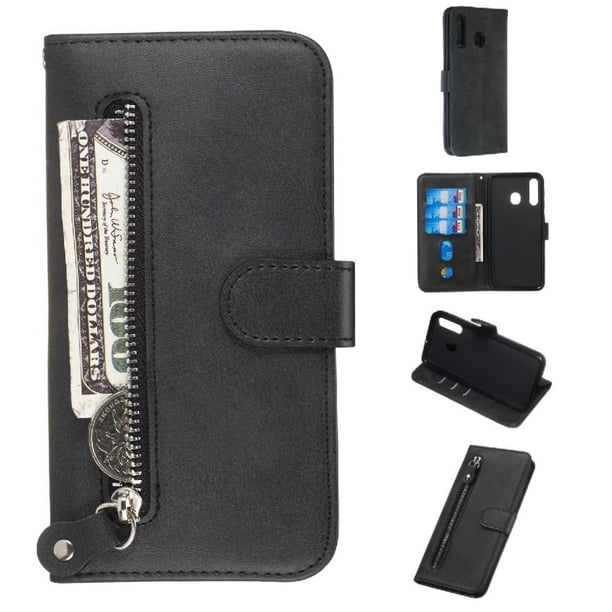 Funda con Cremallera para Samsung Galaxy A20/A30, Carcasa Cartera de Cuero PU con Soporte y Tarjetero