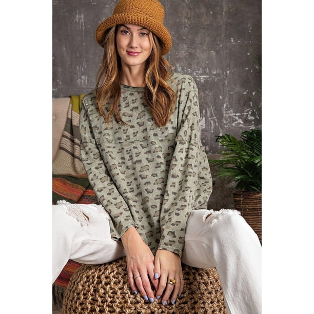 Top de Punto Holgado Teñido con Estampado de Leopardo