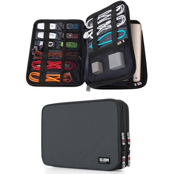 Organizador de accesorios electrónicos BUBM de doble capa gris