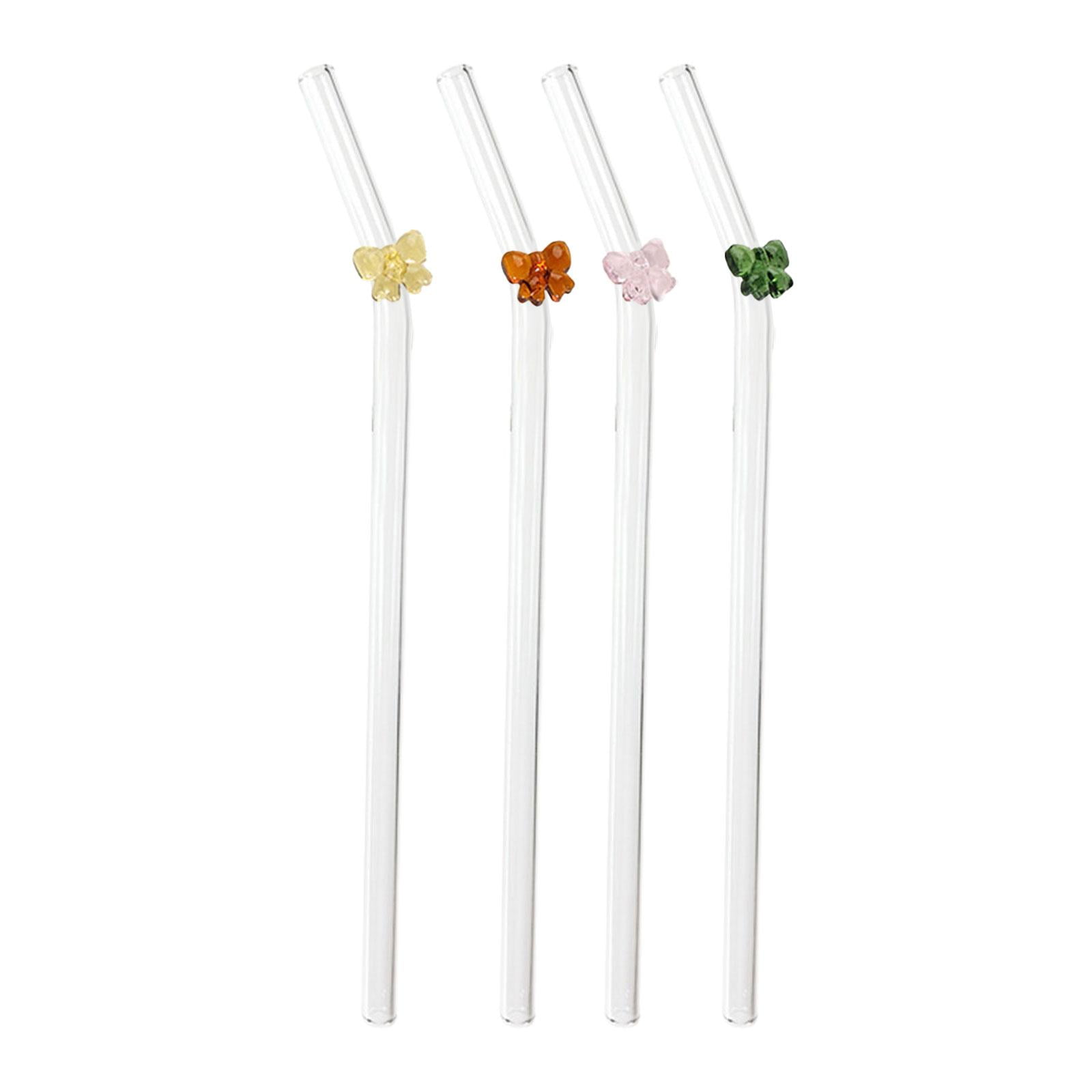 Magideal - 4 Pajitas Para Beber, Pajitas De Vidrio Dobladas, Pajitas De Vidrio, Pajitas De Té Transparentes Para Fiestas En La Piscina, Batidos, Jugos, Baile, Té Arco