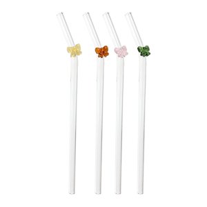 Magideal - 4 Pajitas Para Beber, Pajitas De Vidrio Dobladas, Pajitas De Vidrio, Pajitas De Té Transparentes Para Fiestas En La Piscina, Batidos, Jugos, Baile, Té Arco