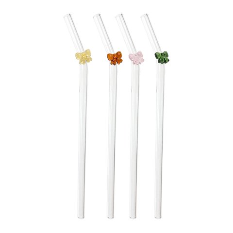 Magideal - 4 Pajitas Para Beber, Pajitas De Vidrio Dobladas, Pajitas De Vidrio, Pajitas De Té Transparentes Para Fiestas En La Piscina, Batidos, Jugos, Baile, Té Arco