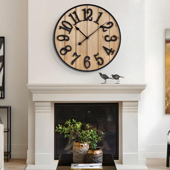 Reloj de Pared Henescribe 61 cm Metal y Madera Silencioso
