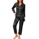 thumbnail image 5 of INSPIRE CHIC Conjunto de Pijama de Satén para Mujer Camisa de Dormir de Manga Larga con Botones y Pantalones con Ribete en Contraste Cuello con Solapa Ropa de Casa L Negro, 5 of 7