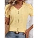 thumbnail image 4 of Camiseta de mujer con cuello en V, mangas cortas de pétalos, botones delanteros, aberturas, blusas casuales holgadas, 4 of 5