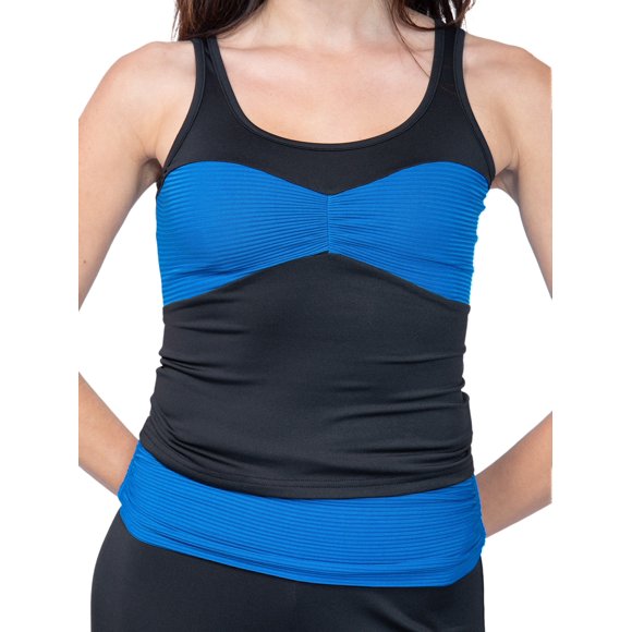 Jess by Meiko Top de Tirantes Ajustado y Elástico para Mujer con Panel en Contraste y Bandeau Negro y Azul S