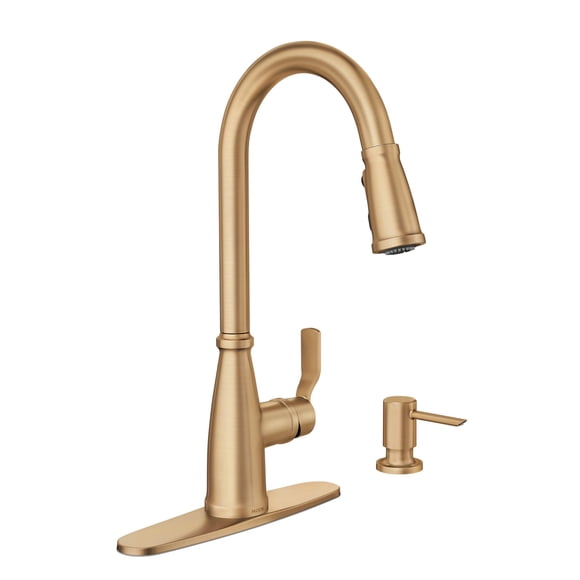 Grifo de cocina Moen Nolia Bronzed Gold con dispensador de jabón 87071BZG
