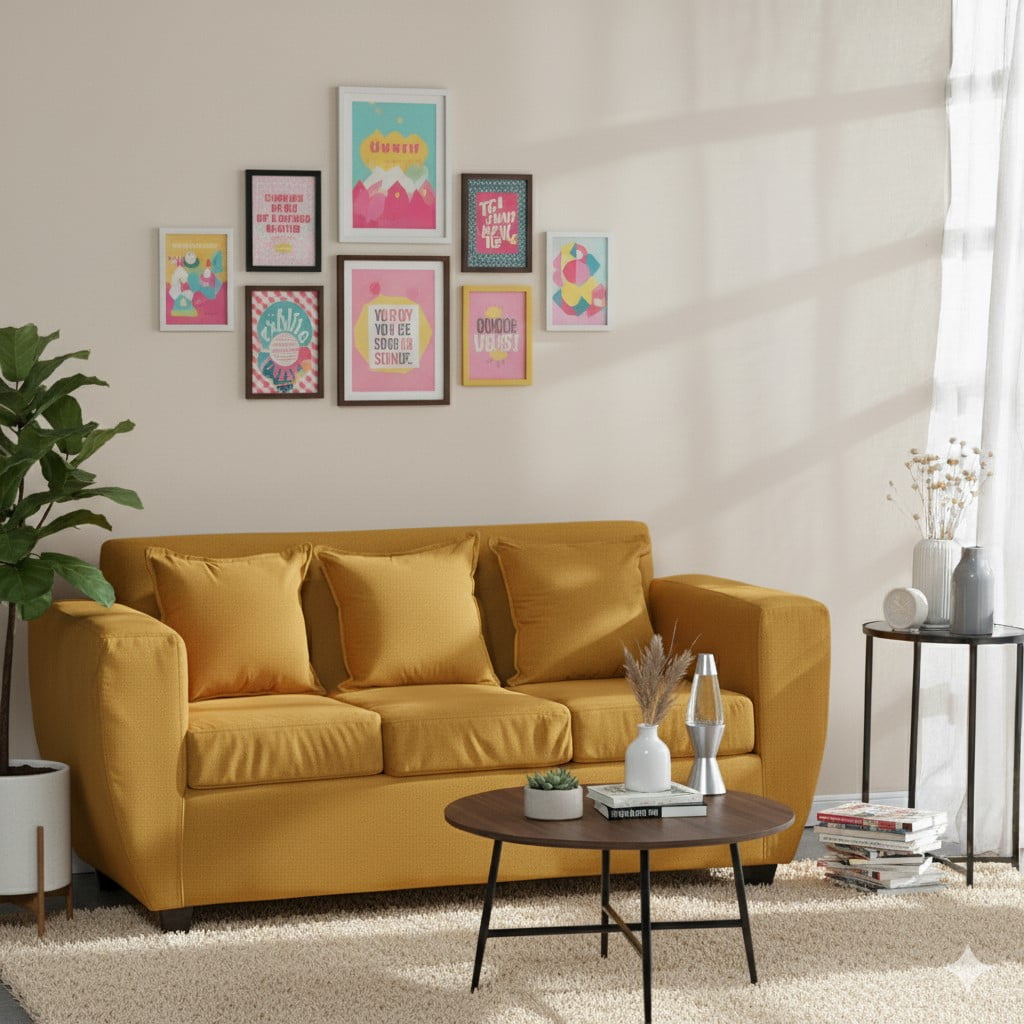 Deco Outlet - Sofa 3 Cuerpos Kansas Felpa-mostaza