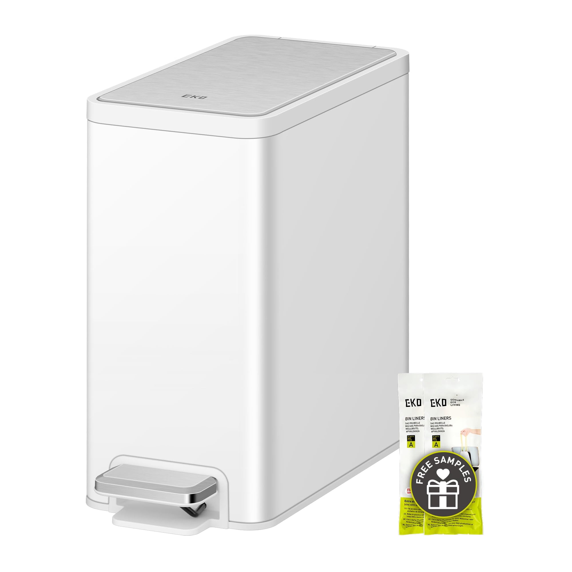 Papelera Eko Slim 6l De Acero Inoxidable Con Pedal Blanca