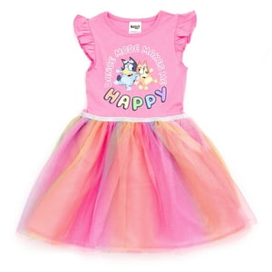 Vestido Bluey Bingo Tulle Para Niñas, Color Rosa, Talla 6
