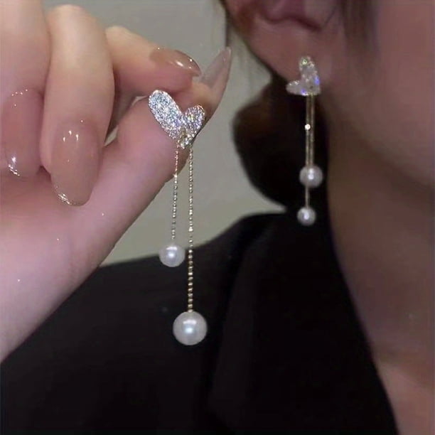Stylish Heart-Shaped Tassel Earrings with Full Zircon for Women and Girls - Add a Touch of Personality to Your Look