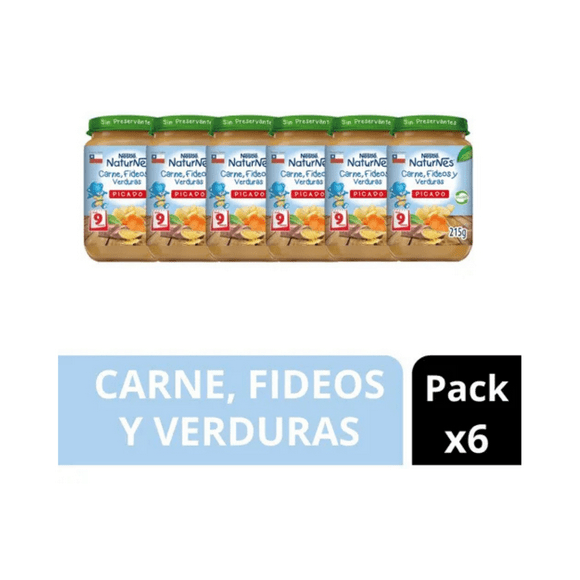 Pack picado Nestlé® Naturnes® carne, fideos y verduras 6x215g