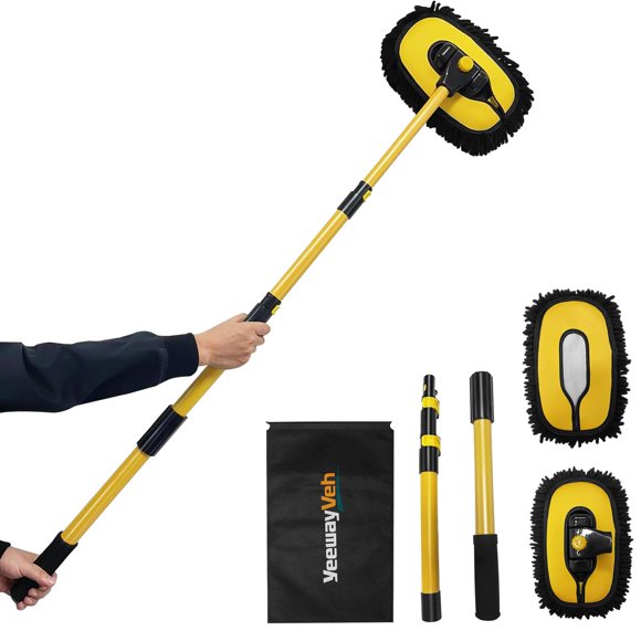 Cepillo para lavado de coches YeewayVeh con mango largo de 55 cm, color amarillo