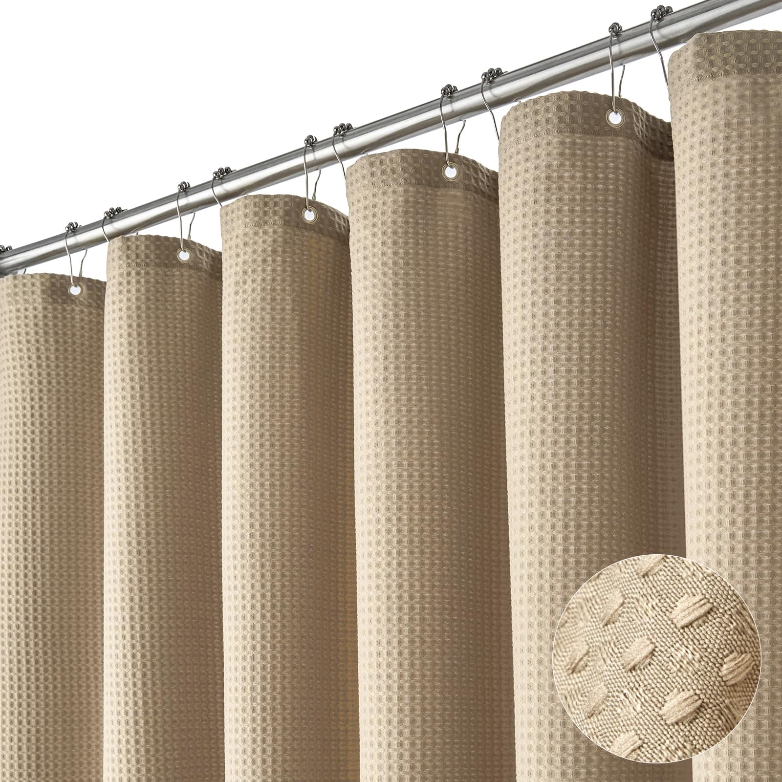 Cortina De Ducha Dynamene, Tejido Beige Pesado Con Textura Gofrada